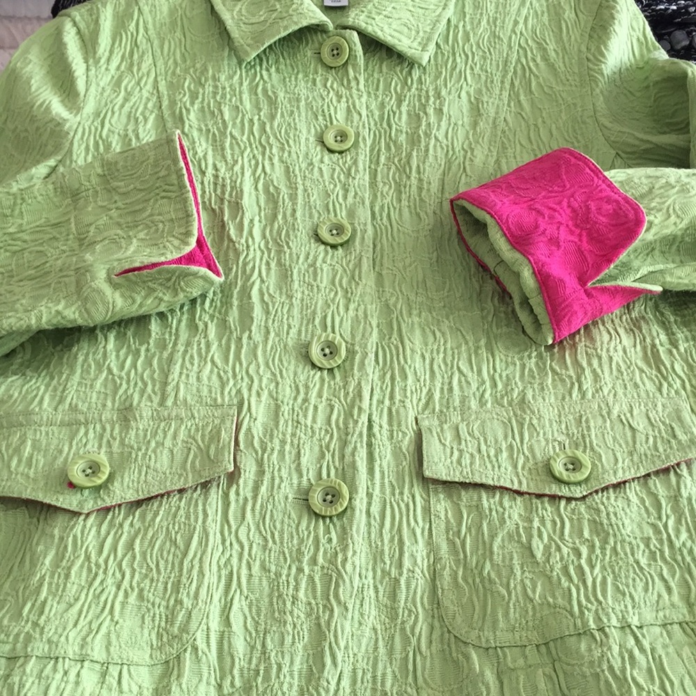 Coldwater Creek Lime Green Textured Crinkle Blazer Jacket Sz 12 - Picture 10 of 14